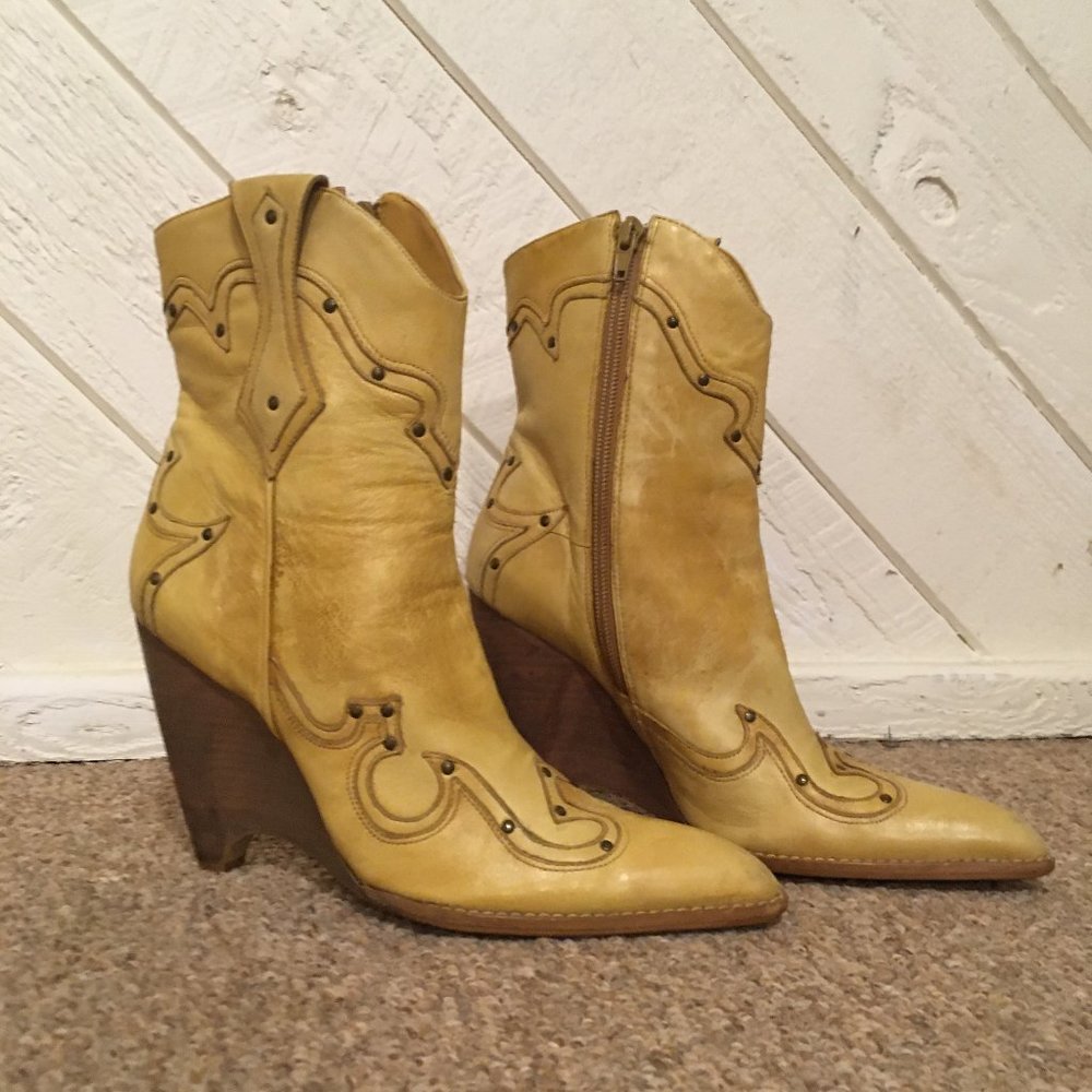 Tan Wedge Over the Ankle Cowboy boots